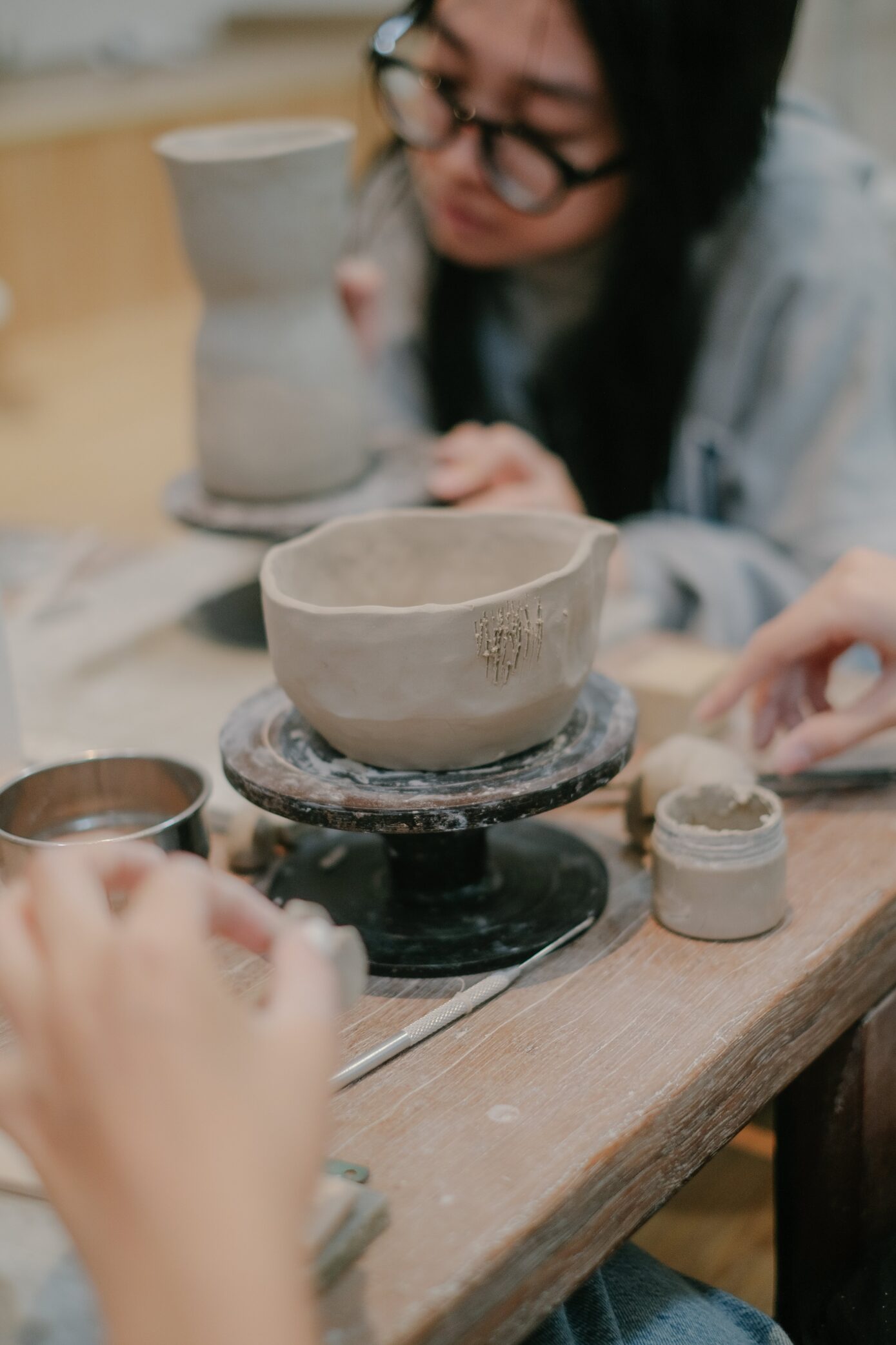 scored hand built pottery